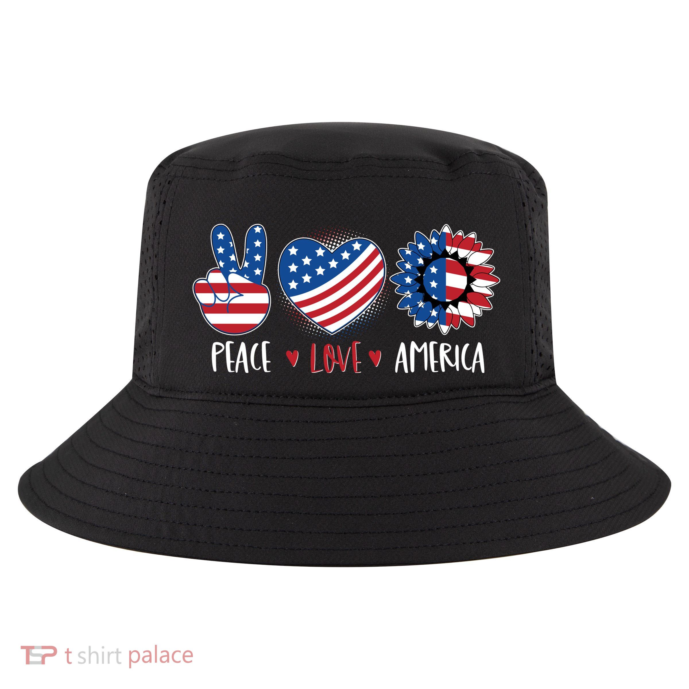 Fourth Of July Peace Love America Cool Comfort Performance Bucket Hat