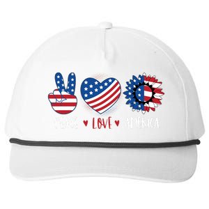 Fourth Of July Peace Love America Snapback Five-Panel Rope Hat