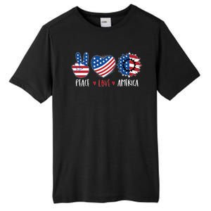 Fourth Of July Peace Love America Tall Fusion ChromaSoft Performance T-Shirt