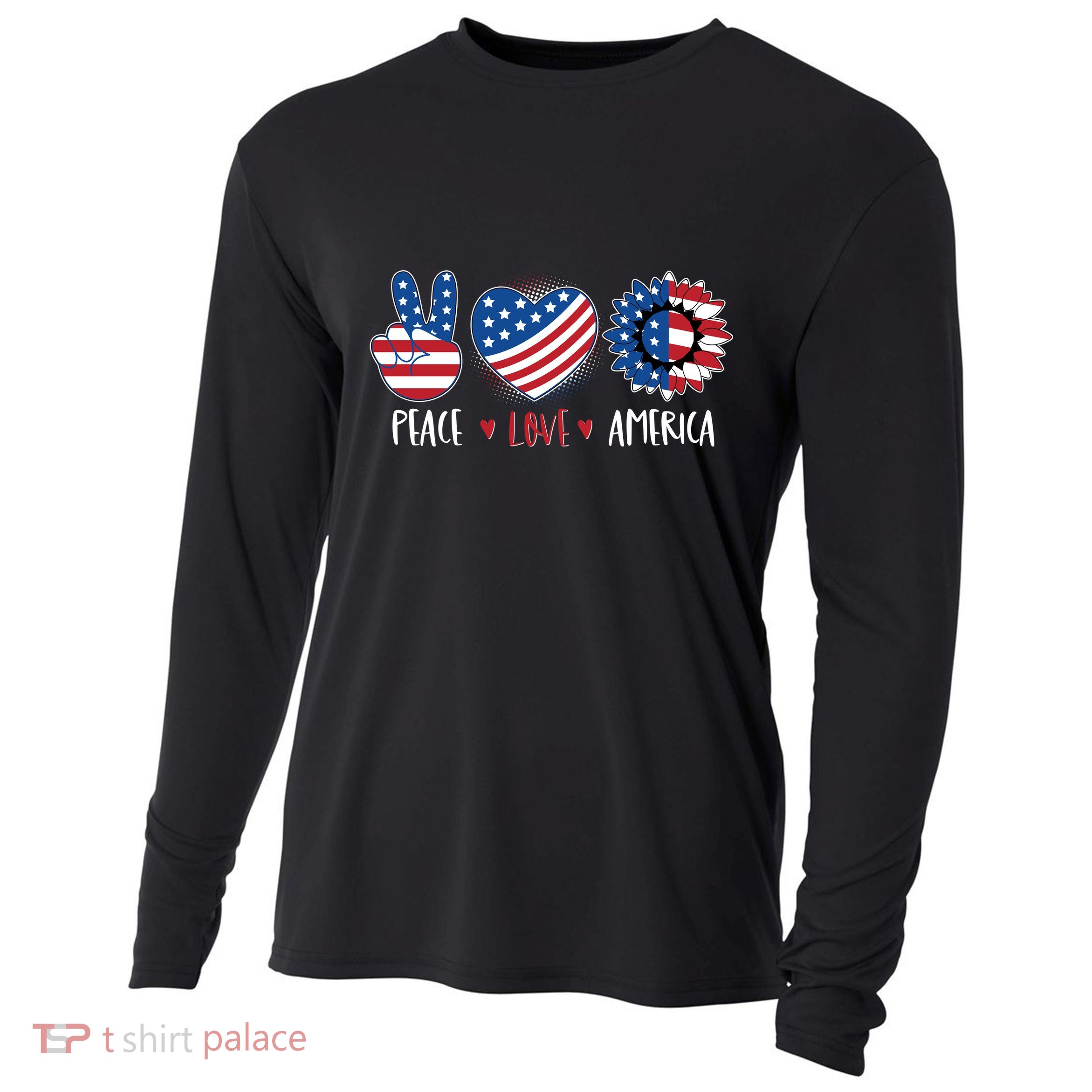 Fourth Of July Peace Love America Cooling Performance Long Sleeve Crew