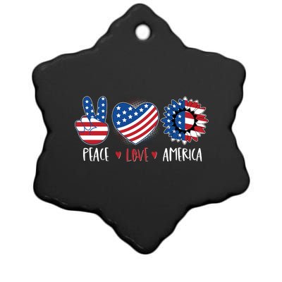 Fourth Of July Peace Love America Ceramic Star Ornament