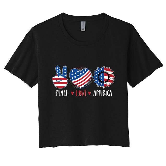 Fourth Of July Peace Love America Crop Top