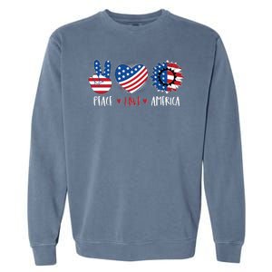 Fourth Of July Peace Love America Garment-Dyed Sweatshirt