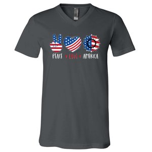 Fourth Of July Peace Love America V-Neck T-Shirt