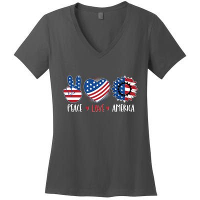 Fourth Of July Peace Love America Women's V-Neck T-Shirt
