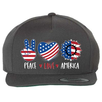 Fourth Of July Peace Love America Wool Snapback Cap
