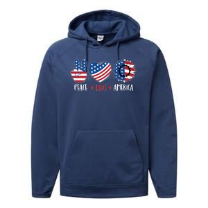 Fourth Of July Peace Love America Performance Fleece Hoodie