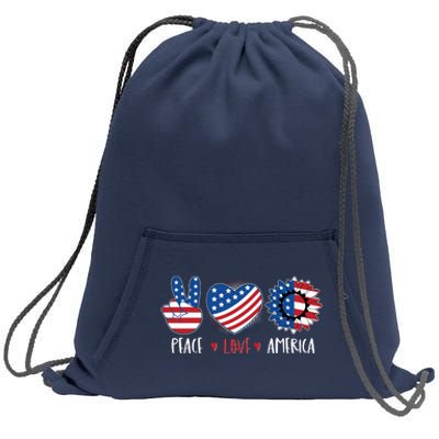 Fourth Of July Peace Love America Sweatshirt Cinch Pack Bag