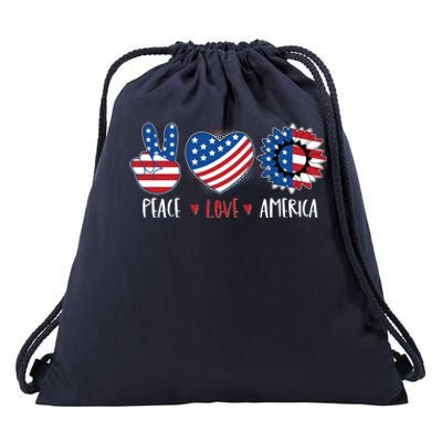 Fourth Of July Peace Love America Drawstring Bag