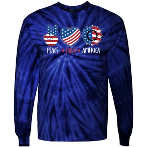 Fourth Of July Peace Love America Tie-Dye Long Sleeve Shirt