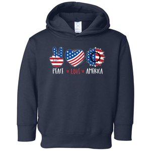 Fourth Of July Peace Love America Toddler Hoodie