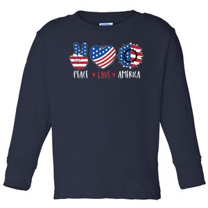 Fourth Of July Peace Love America Toddler Long Sleeve Shirt