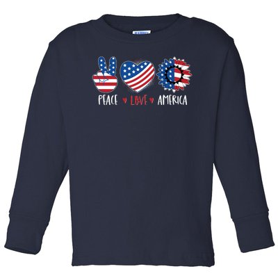 Fourth Of July Peace Love America Toddler Long Sleeve Shirt