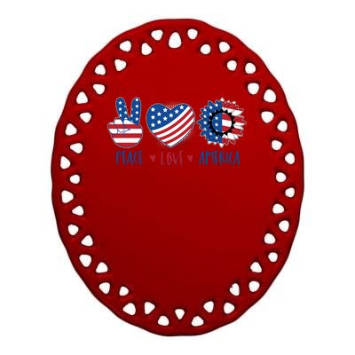 Fourth Of July Peace Love America Ceramic Oval Ornament