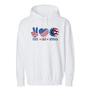 Fourth Of July Peace Love America Garment-Dyed Fleece Hoodie