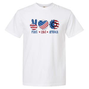 Fourth Of July Peace Love America Garment-Dyed Heavyweight T-Shirt