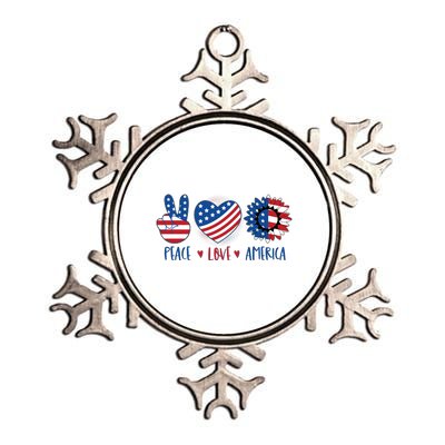 Fourth Of July Peace Love America Metallic Star Ornament