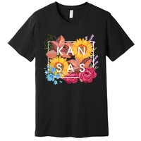 Flowers Of Kansas Word Art Kansan State Pride Premium T-Shirt