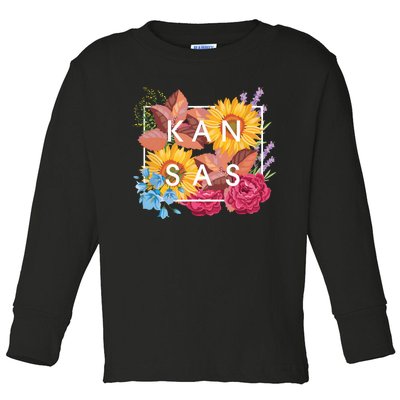 Flowers Of Kansas Word Art Kansan State Pride Toddler Long Sleeve Shirt