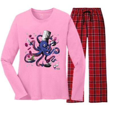 Funny Octopus Kitchen Chef Humor Women's Long Sleeve Flannel Pajama Set 