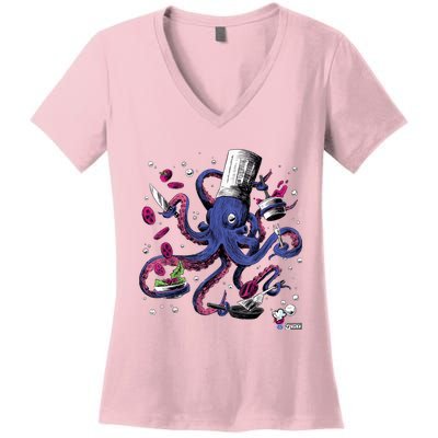 Funny Octopus Kitchen Chef Humor Women's V-Neck T-Shirt