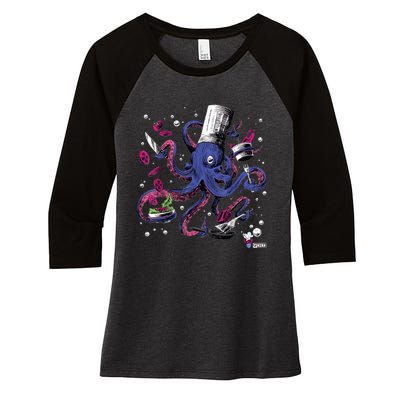 Funny Octopus Kitchen Chef Humor Women's Tri-Blend 3/4-Sleeve Raglan Shirt