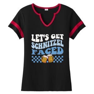 Funny Oktoberfest Lets Get Schnitzel Faced Oktoberfest Drinking Team Ladies Halftime Notch Neck Tee