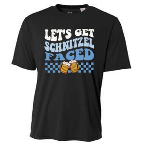 Funny Oktoberfest Lets Get Schnitzel Faced Oktoberfest Drinking Team Cooling Performance Crew T-Shirt