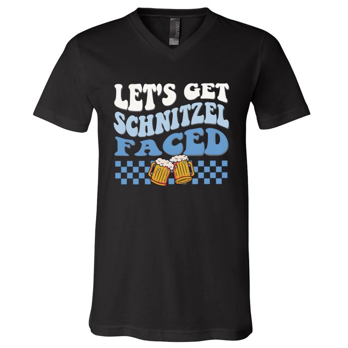 Funny Oktoberfest Lets Get Schnitzel Faced Oktoberfest Drinking Team V-Neck T-Shirt