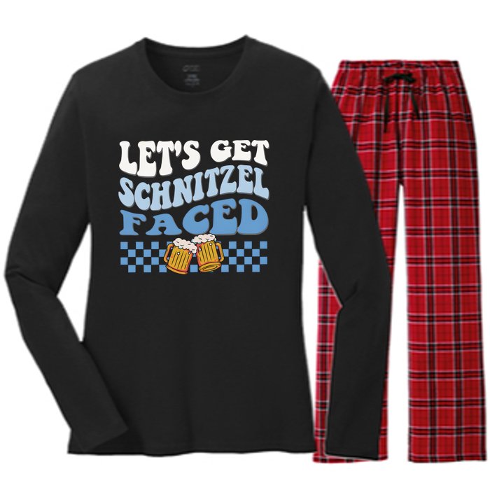 Funny Oktoberfest Lets Get Schnitzel Faced Oktoberfest Drinking Team Women's Long Sleeve Flannel Pajama Set 