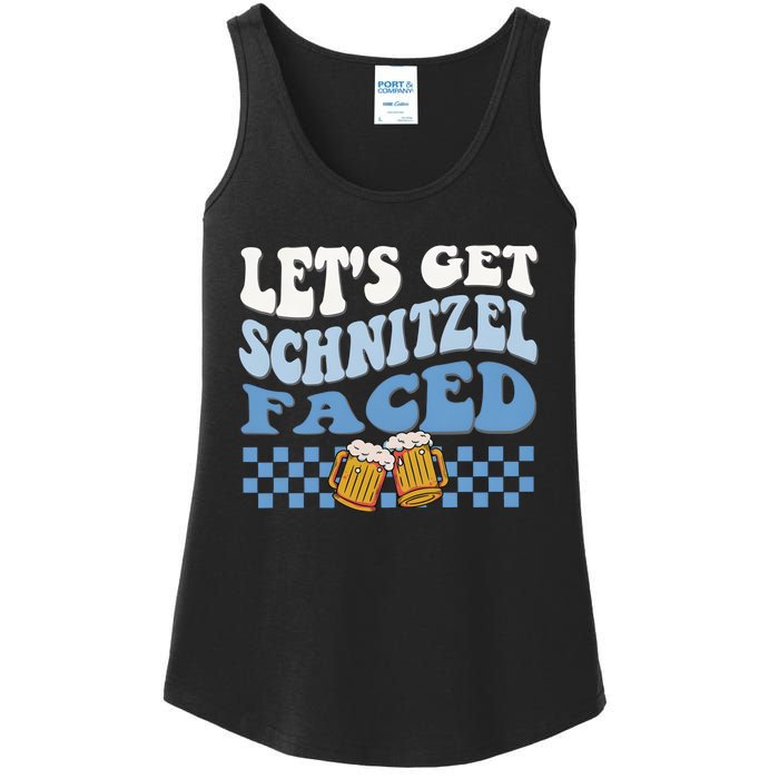 Funny Oktoberfest Lets Get Schnitzel Faced Oktoberfest Drinking Team Ladies Essential Tank