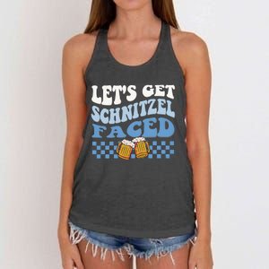 Funny Oktoberfest Lets Get Schnitzel Faced Oktoberfest Drinking Team Women's Knotted Racerback Tank