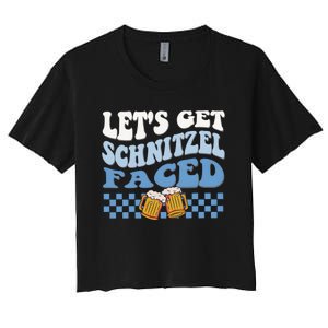 Funny Oktoberfest Lets Get Schnitzel Faced Oktoberfest Drinking Team Women's Crop Top Tee