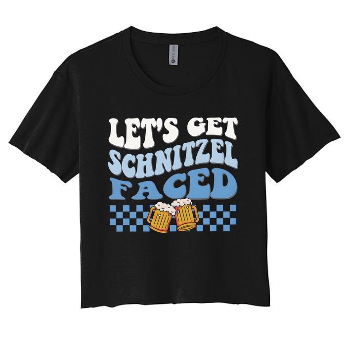 Funny Oktoberfest Lets Get Schnitzel Faced Oktoberfest Drinking Team Women's Crop Top Tee