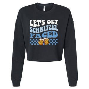 Funny Oktoberfest Lets Get Schnitzel Faced Oktoberfest Drinking Team Cropped Pullover Crew