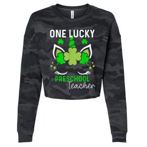 Funny One Lucky Preschool Teacher St. Patricks Day Irish Cropped Pullover Crew