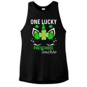 Funny One Lucky Preschool Teacher St. Patricks Day Irish Ladies PosiCharge Tri-Blend Wicking Tank