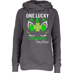 Funny One Lucky Preschool Teacher St. Patricks Day Irish Womens Funnel Neck Pullover Hood