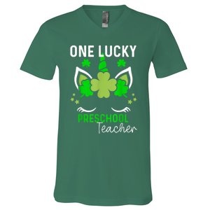 Funny One Lucky Preschool Teacher St. Patricks Day Irish V-Neck T-Shirt