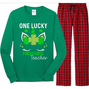 Funny One Lucky Preschool Teacher St. Patricks Day Irish Long Sleeve Pajama Set