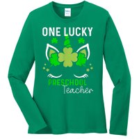 Funny One Lucky Preschool Teacher St. Patricks Day Irish Ladies Long Sleeve Shirt