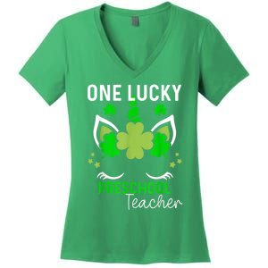 Funny One Lucky Preschool Teacher St. Patricks Day Irish Women's V-Neck T-Shirt