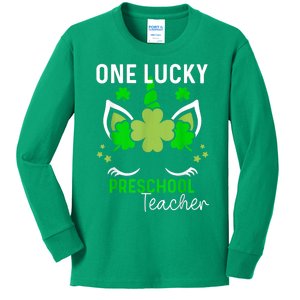 Funny One Lucky Preschool Teacher St. Patricks Day Irish Kids Long Sleeve Shirt