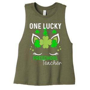 Funny One Lucky Preschool Teacher St. Patricks Day Irish Women's Racerback Cropped Tank