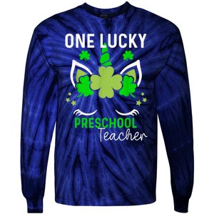 Funny One Lucky Preschool Teacher St. Patricks Day Irish Tie-Dye Long Sleeve Shirt