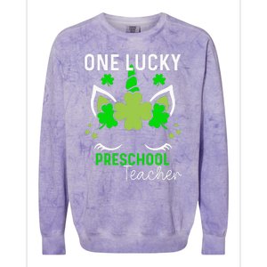 Funny One Lucky Preschool Teacher St. Patricks Day Irish Colorblast Crewneck Sweatshirt