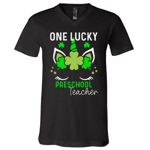 Funny One Lucky Preschool Teacher St. Patricks Day Irish V-Neck T-Shirt