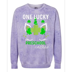 Funny One Lucky Preschool Teacher St. Patricks Day Irish Colorblast Crewneck Sweatshirt