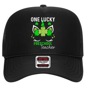 Funny One Lucky Preschool Teacher St. Patricks Day Irish High Crown Mesh Back Trucker Hat