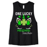 Funny One Lucky Preschool Teacher St. Patricks Day Irish Women's Racerback Cropped Tank